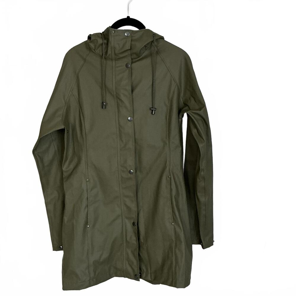 Ilse Jacobsen Women's Olive Green Raincoat with Hood Size 34